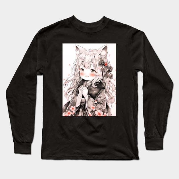 Cute Japanese Anime Girl Long Sleeve T-Shirt by Juka